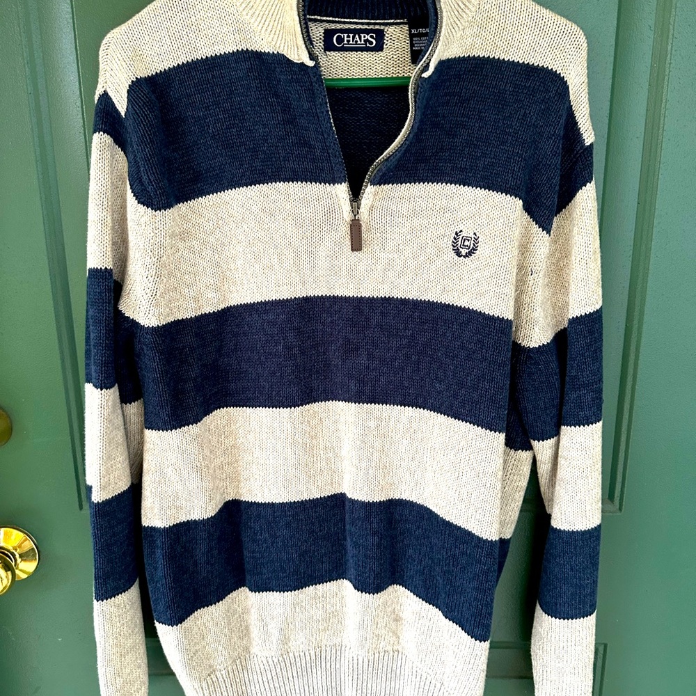 Chaps XL striped crew next sweater. New. Half-zip sweater.